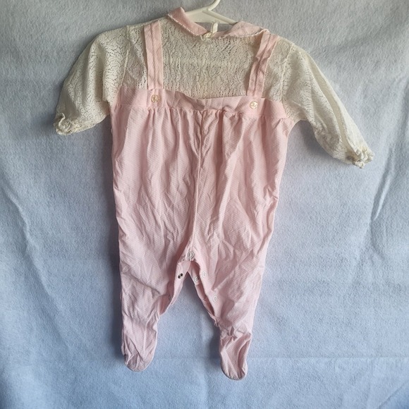 Other - vintage‎ 60s pink and cream lace baby onepiece outfit large 20-28 lb trimfit